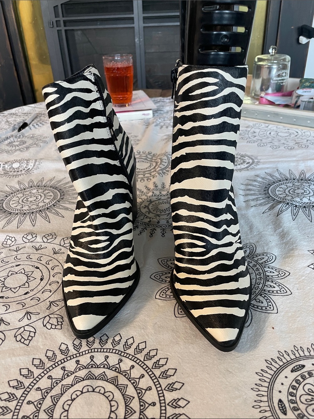 Call It Spring Zebra-Print Pointed Ankle Boots - Black & White
